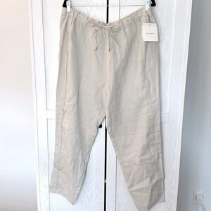 Ellen Tracy Tapered 100% Linen Beige Beachy Resort Drawstring Crop Pants XL